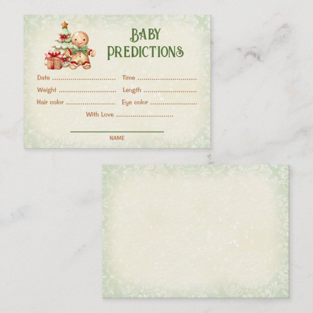 Predictions Green Red Christmas Baby Shower Game Enclosure Card (Front/Back)