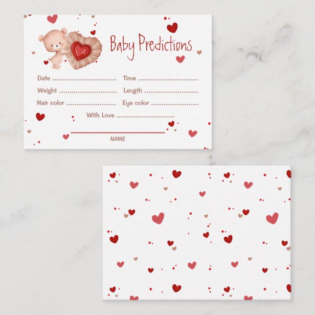 Predictions Red Sweetheart Baby Shower Game Enclosure Card (Front/Back)