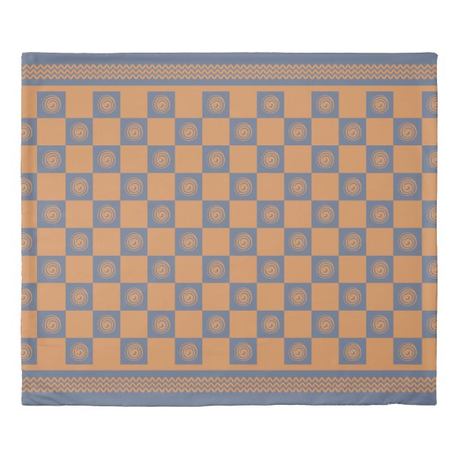 Predynastic Egypt Checks & Spirals Gold & Blue Duvet Cover (Front)