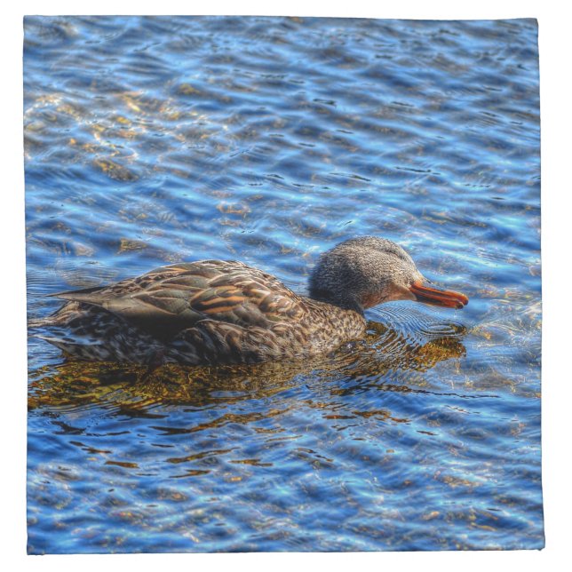 Preening Female Mallard Duck & River 2 Wildlife Cloth Napkin (Front)