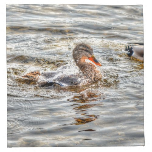 Preening Female Mallard Duck  River 3 Wildlife Cloth Napkin