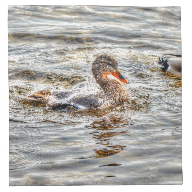 Preening Female Mallard Duck & River 3 Wildlife Cloth Napkin (Front)