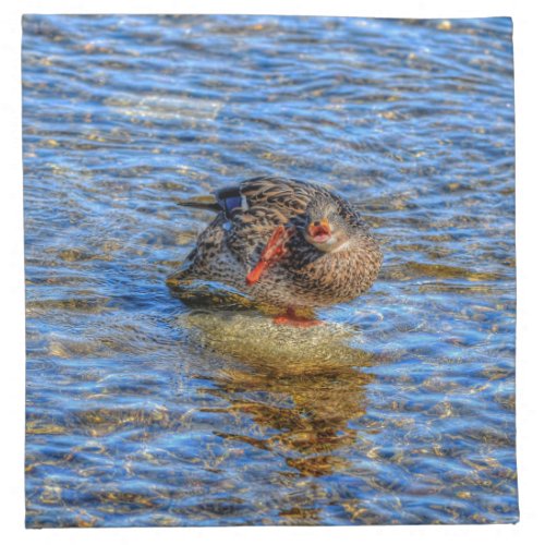 Preening Female Mallard Duck  River Wildlife Cloth Napkin