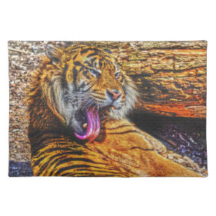 Preening Sumatran Tiger Big Cat Wildlife Art Cloth Placemat