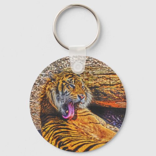 Preening Sumatran Tiger Big Cat Wildlife Art Keychain