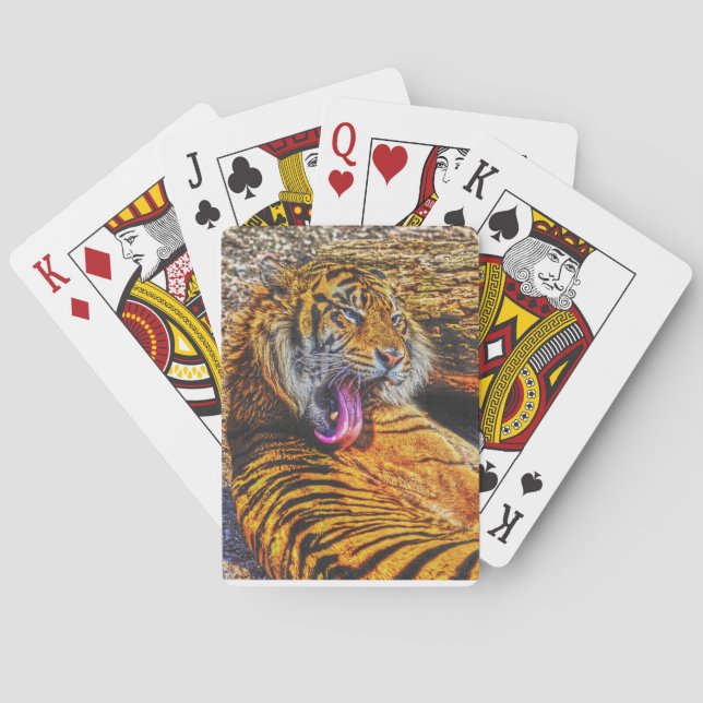 Preening Sumatran Tiger Big Cat Wildlife Art Poker Cards (Back)