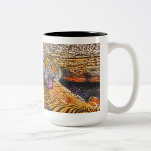 Preening Sumatran Tiger Big Cat Wildlife Art Two-Tone Coffee Mug