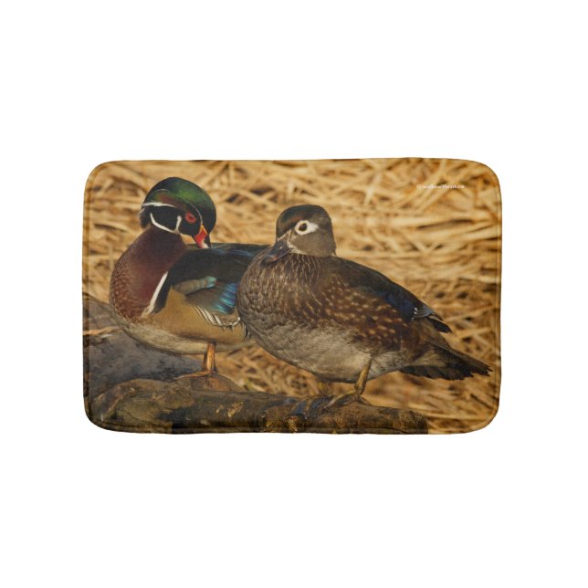Preening Wood Ducks on a Log Bathroom Mat (Front)