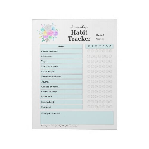 Prefilled Weekly Habit Tracker Colorful Flowers Notepad