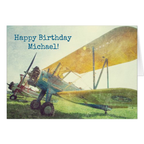 Preflight Biplane Airplane Happy Birthday Card