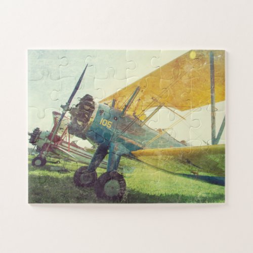 Preflight Biplane Retro Airplane Oversized Jigsaw Puzzle