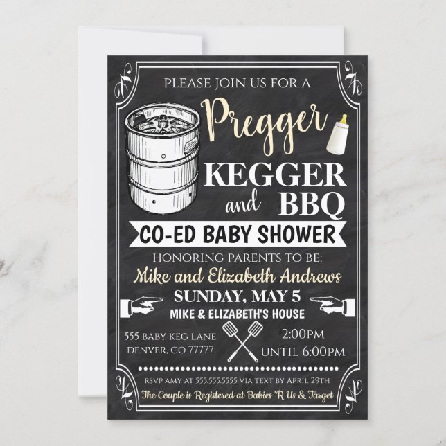 Pregger Kegger and BBQ Baby Shower Invitation (Front)