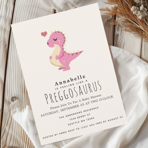 Preggosaurus Cute Dinosaur Baby Girl shower Invitation