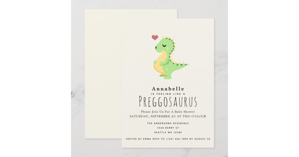 Preggosaurus Cute Dinosaur Baby shower Invitation Zazzle