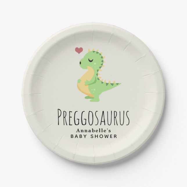 Preggosaurus Cute Dinosaur Baby Shower Paper Plates (Front)