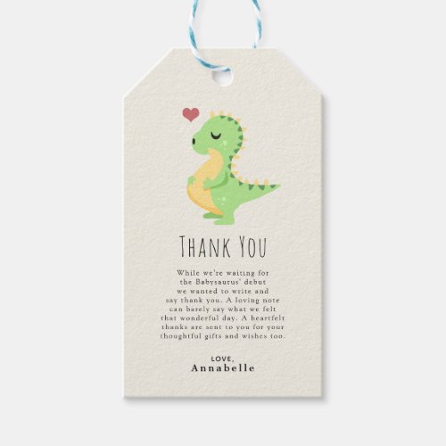 Preggosaurus Cute Dinosaur Baby Shower Thank You  Gift Tags