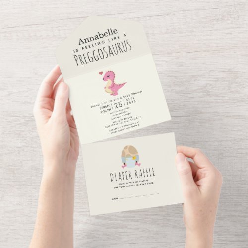 Preggosaurus Cute Dinosaur Girl Baby Shower  All In One Invitation