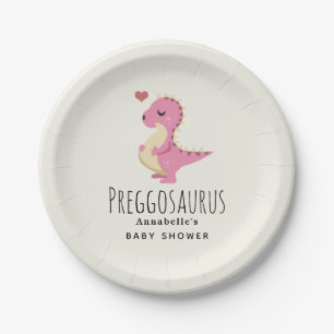 Preggosaurus Cute Dinosaur Girl Baby Shower Paper Plates