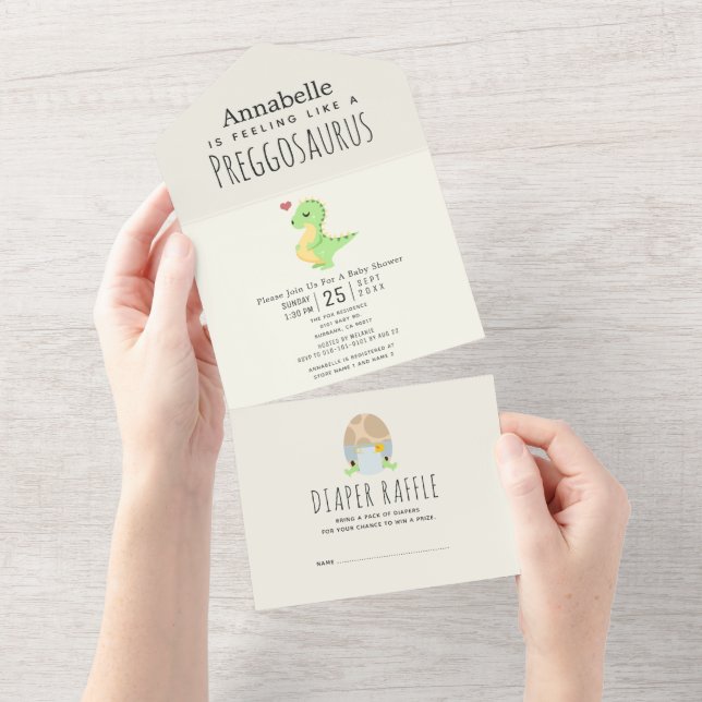Preggosaurus Cute Funny Dinosaur Baby shower  All In One Invitation (Tearaway)