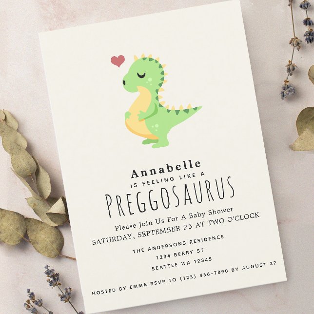 Preggosaurus Cute Funny Dinosaur Baby shower Invitation (Creator Uploaded)