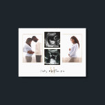 Pregnancy 4 photo Collage Monogram Initial Canvas Print<br><div class="desc">Pregnancy 4 photos Monogram Initial Name. A keepsake for the parents to be with this 4 photo collage, for your matrenity photos and baby scan images. A monogram initial is in gold with name overlaid on top. Easy to personalise with your details and simply replace the sample images with your...</div>