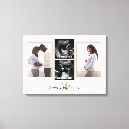 Pregnancy 4 photo Collage Monogram Initial Canvas Print