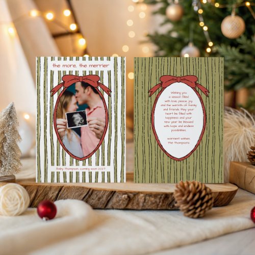 Pregnancy Announcement Baby Bow Stripes Christmas