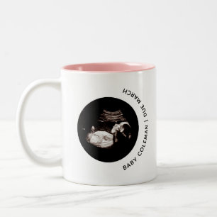 Pregnancy Announcement Baby Boy Sonogram Photo Two-Tone Coffee Mug