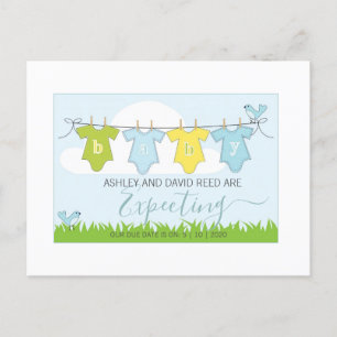 Pregnancy Announcement Baby Clothesline Postcard