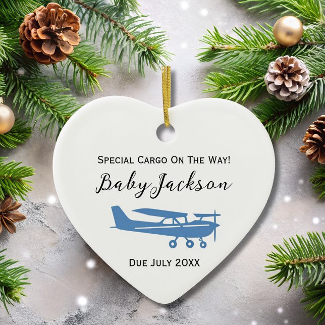 Pregnancy Announcement Baby Photo Cessna Christmas Ceramic Ornament (Creator Uploaded)