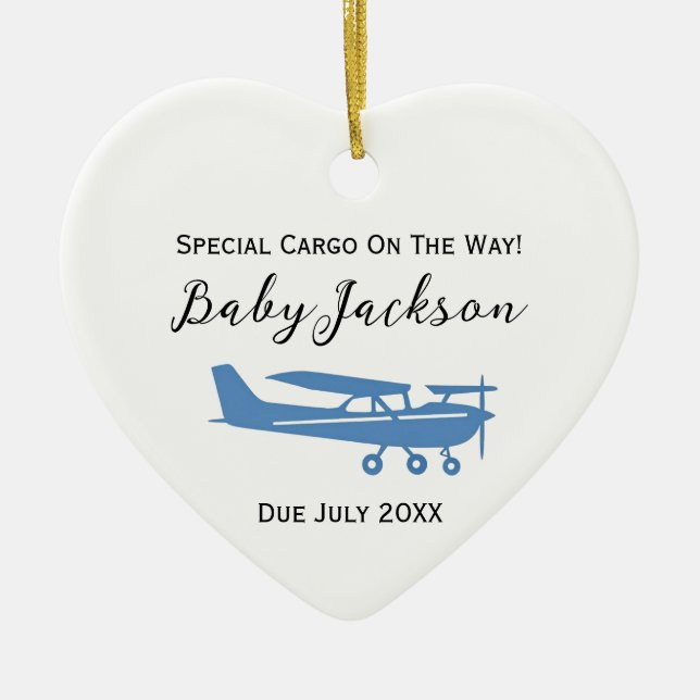 Pregnancy Announcement Baby Photo Cessna Christmas Ceramic Ornament (Front)