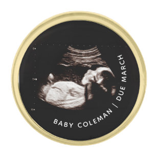Pregnancy Announcement Baby Sonogram Photo Gold Finish Lapel Pin