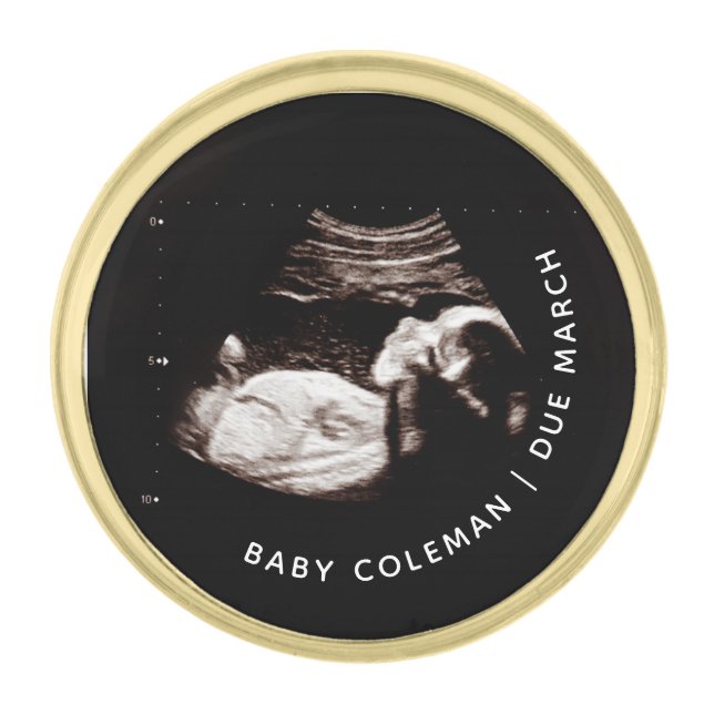 Pregnancy Announcement Baby Sonogram Photo Gold Finish Lapel Pin (Front)