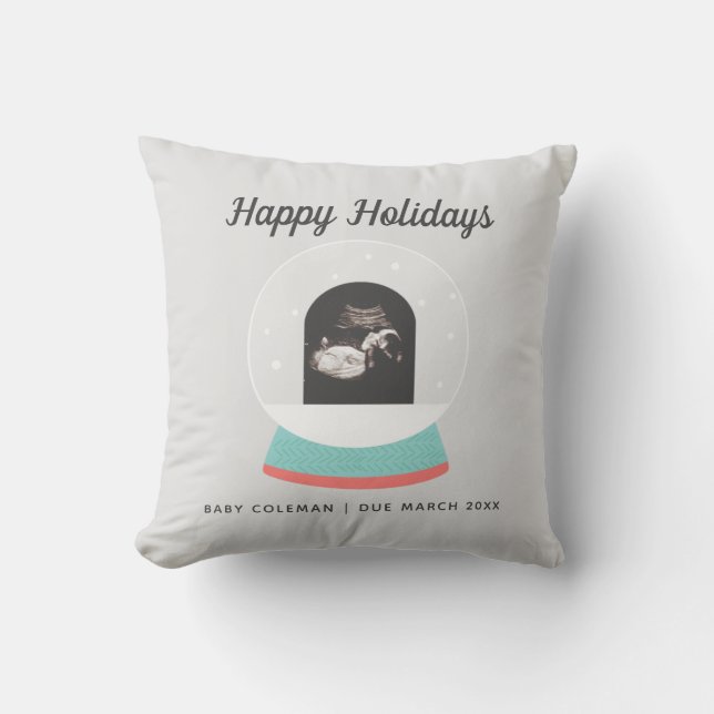 Pregnancy Announcement Baby Sonogram Snow Globe Throw Pillow (Front)