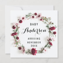 Pregnancy Announcement - Burgundy Floral Wreath