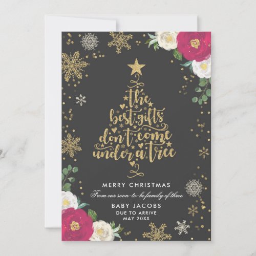 Pregnancy Announcement Christmas Card Floral Frame