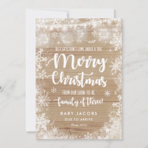 Pregnancy Announcement Christmas Card Rustic Frame