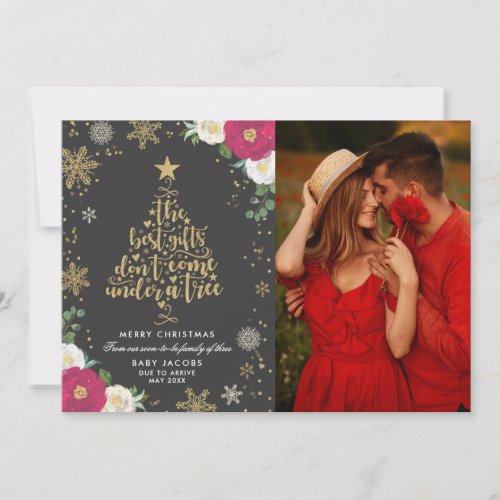 Pregnancy Announcement Christmas Photo Card Floral