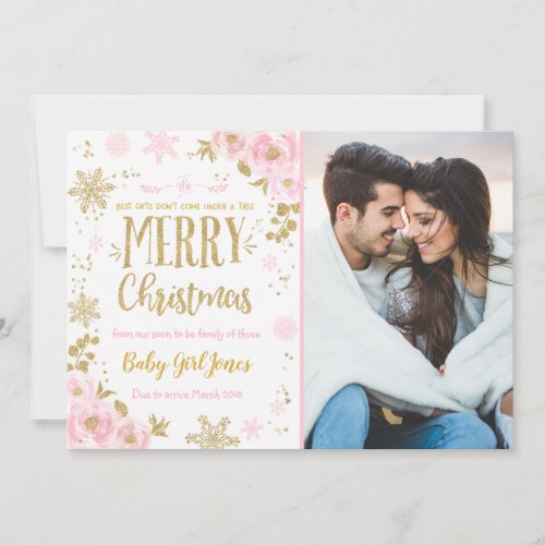 Pregnancy Announcement Christmas Photo Card Gold