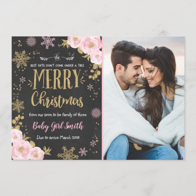 Pregnancy Announcement Christmas Photo Card Gold