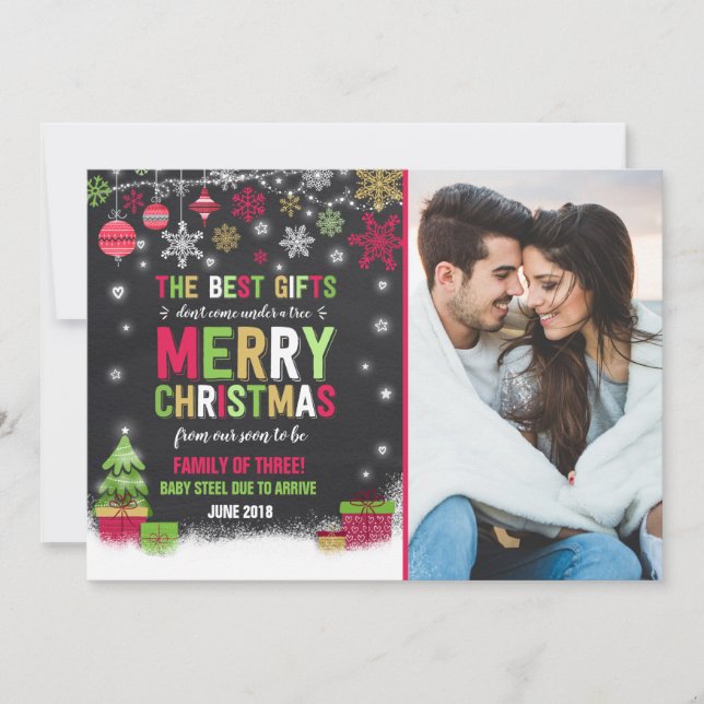 Pregnancy Announcement Christmas Photo Card Red (Front)