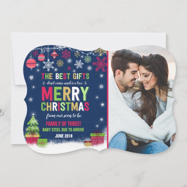 Pregnancy Announcement Christmas Photo Card Red (Front)