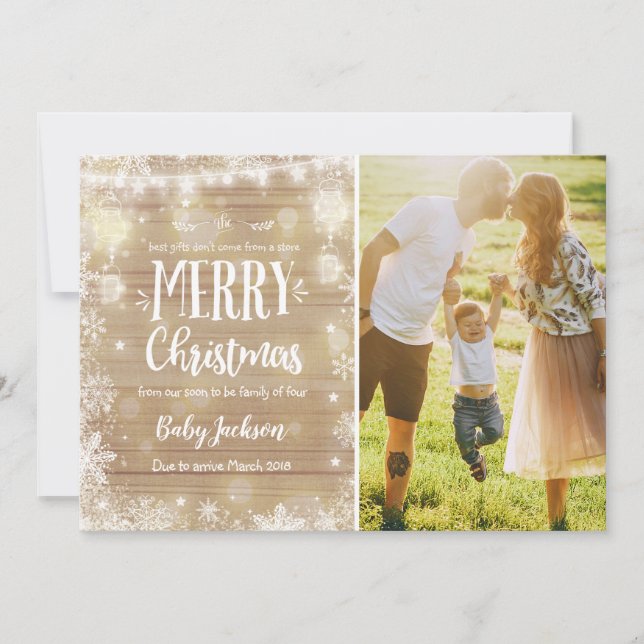 Pregnancy Announcement Christmas Photo Card Rustic (Front)