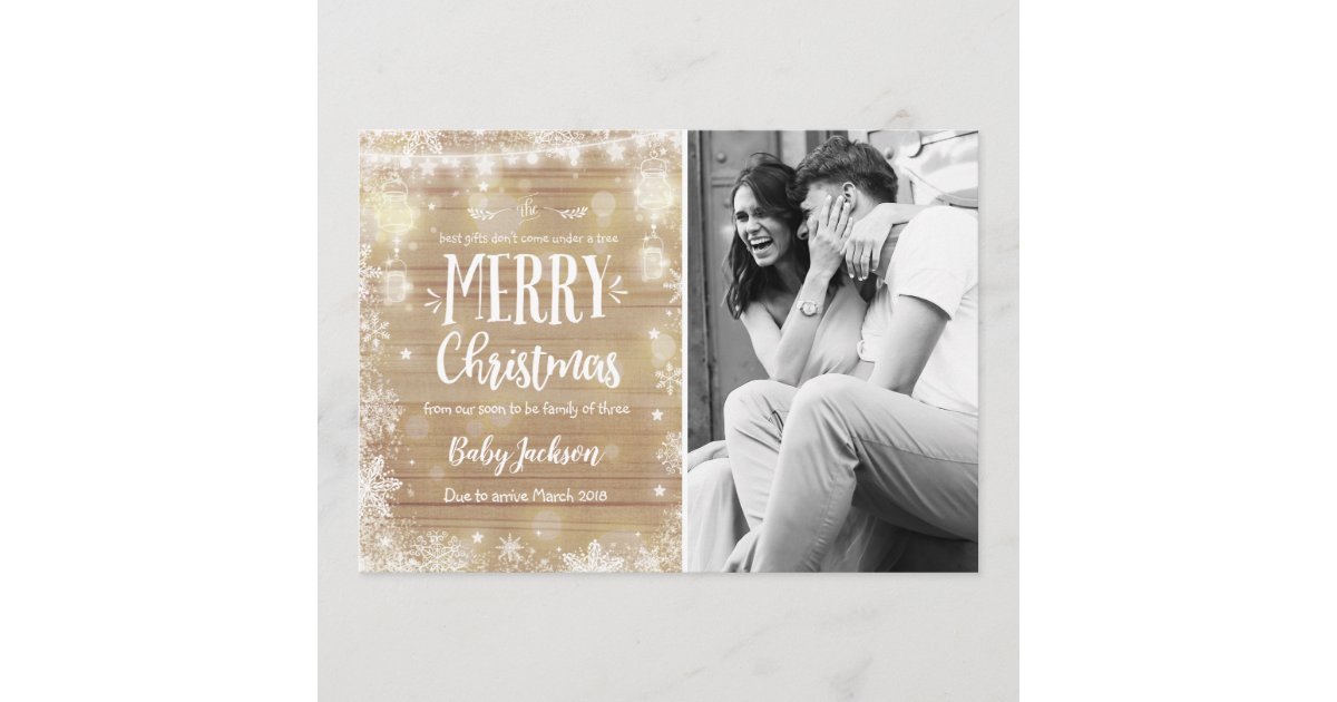 Pregnancy Announcement Christmas Photo Card Rustic | Zazzle.com