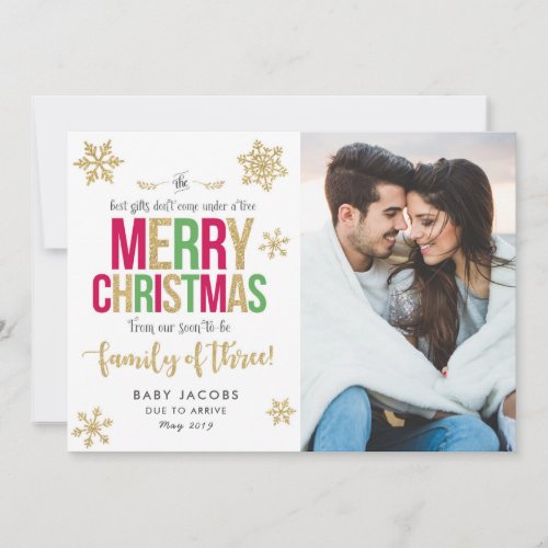 Pregnancy Announcement Christmas Photo Card Simple