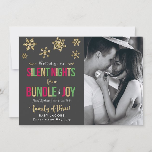 Pregnancy christmas card - Pink Dramatic personalized gifts for you Pregnancy announcement christmas photo card simple