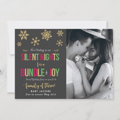 Pregnancy Announcement Christmas Photo Card Simple