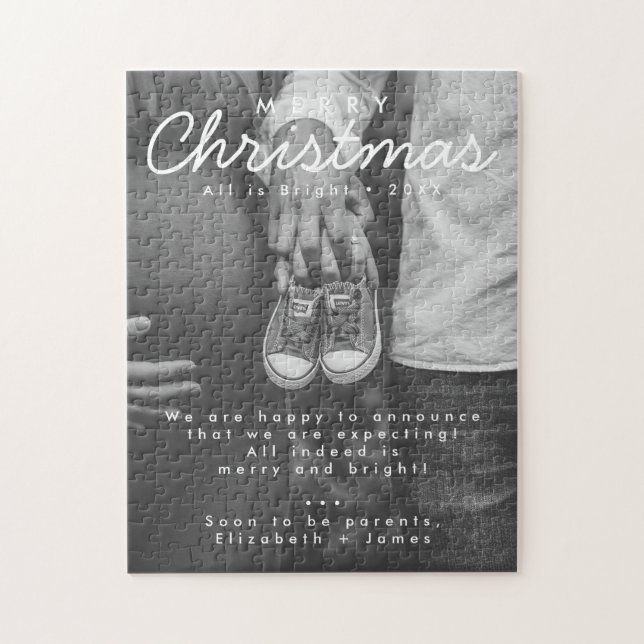 Pregnancy Announcement Christmas Photo Jigsaw Puzzle (Vertical)