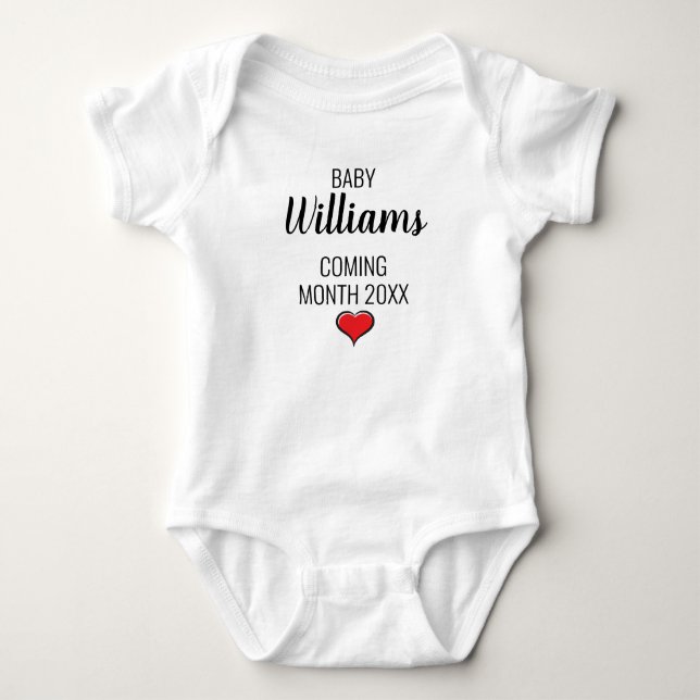 Pregnancy Announcement, Coming Soon with Name Date Baby Bodysuit (Front)