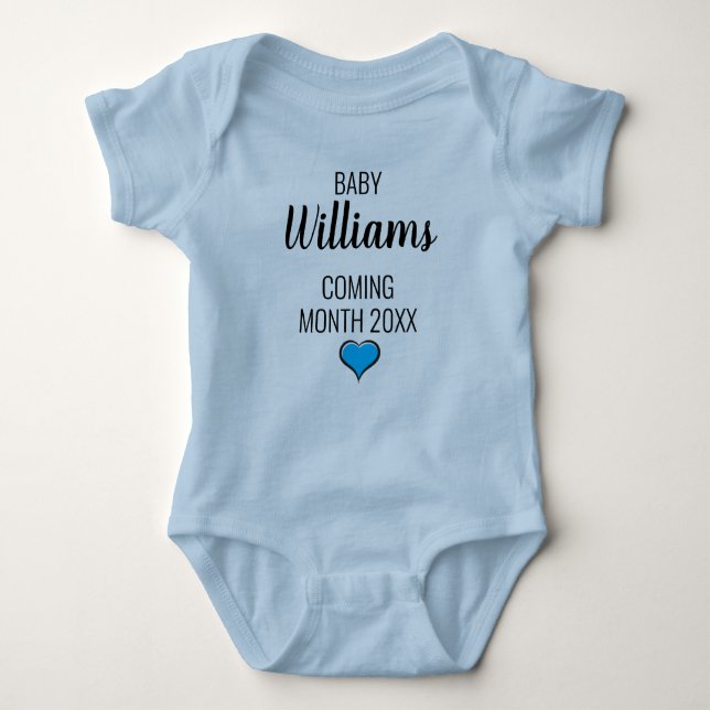 Pregnancy Announcement, Coming Soon with Name Date Baby Bodysuit (Front)